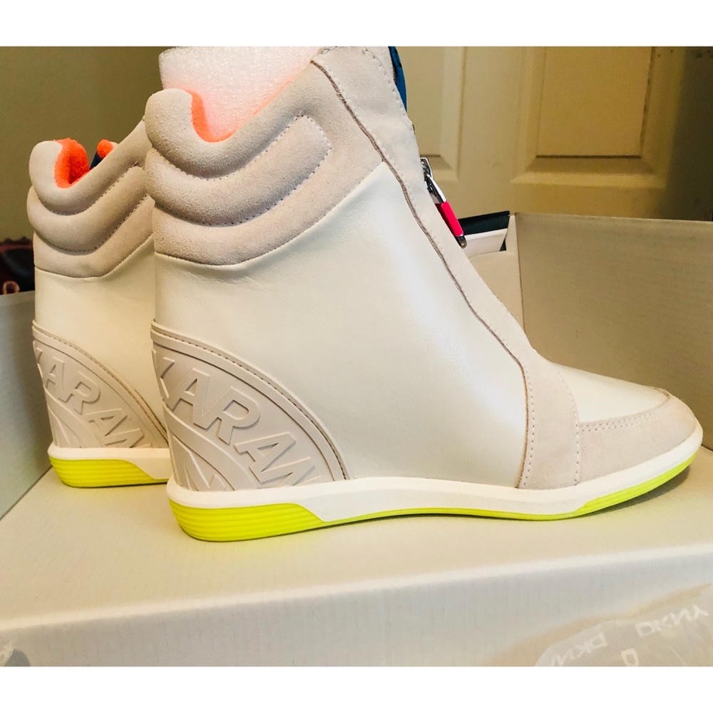 White wedges with neon colors
